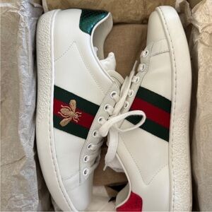 Gucci Ace Web Embroidered Bee Motif White
Leather Sneakers